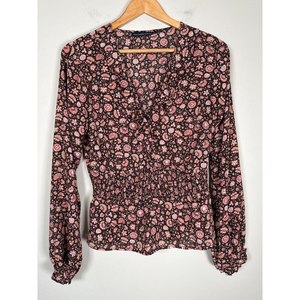 Abercrombie & Fitch Womens Blouse Shirt Size M Floral Ruffle V Neck